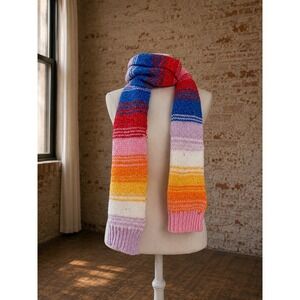 Multi Color Stripe Chunky Knit Oversized Scarf Rainbow Winter Dopamine Eclectic
